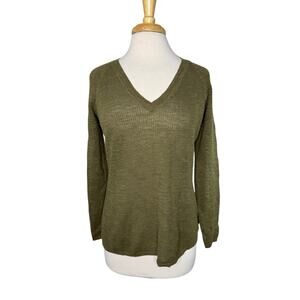 EILEEN FISHER Waffle Knit Linen Blend Long Sleeve Top in Olive Green Size Small